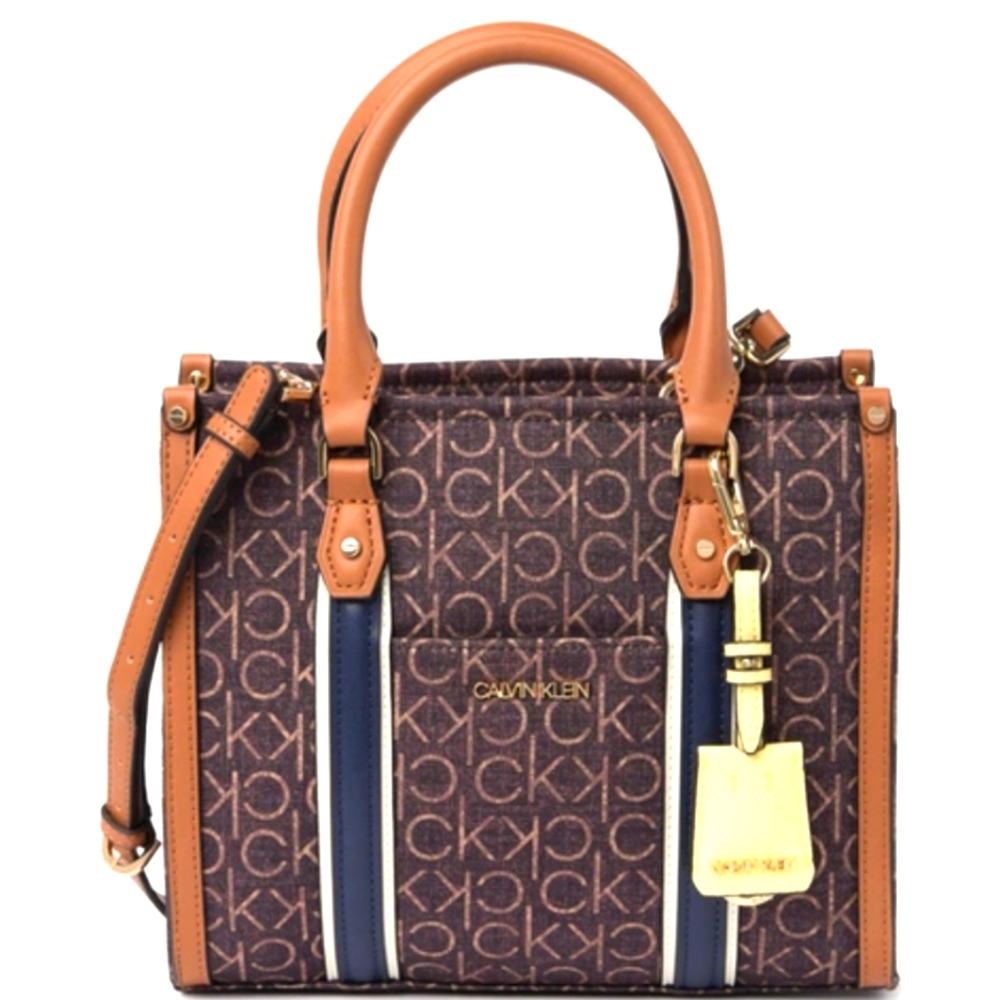 Calvin klein Beckah logo print crossbody tote bag in brown